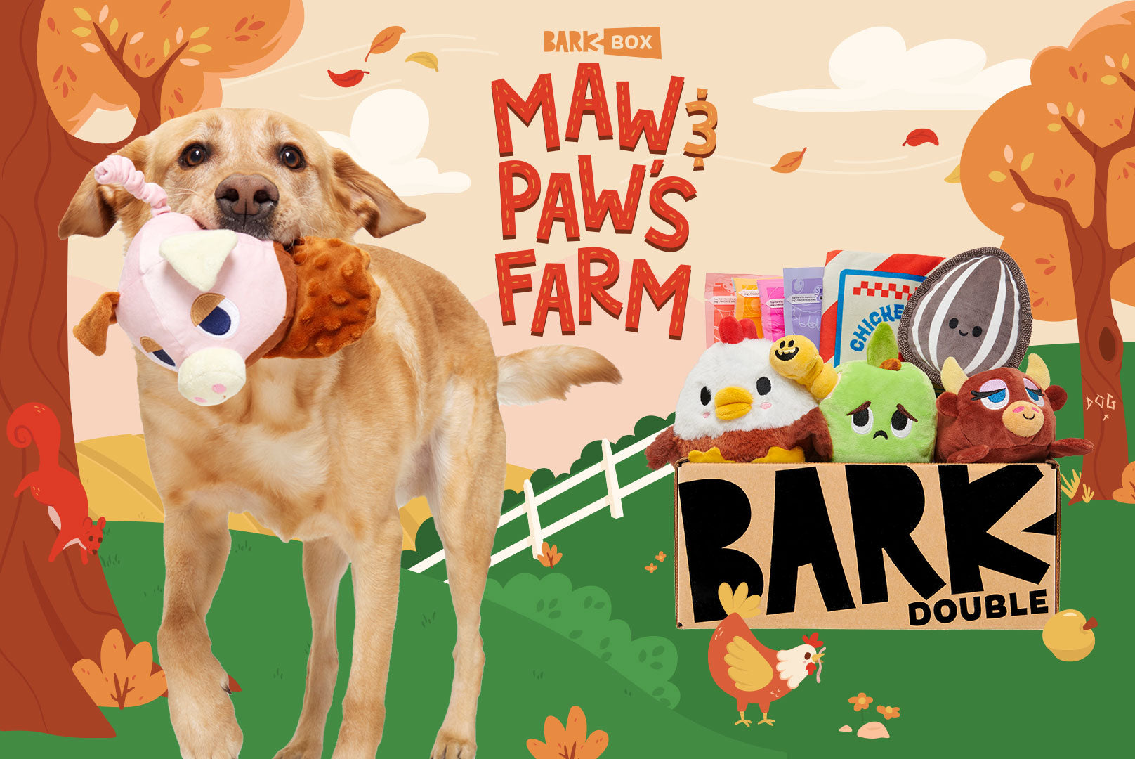 Sept 2023 BarkBox Theme Reveal Maw & Paw's Farm