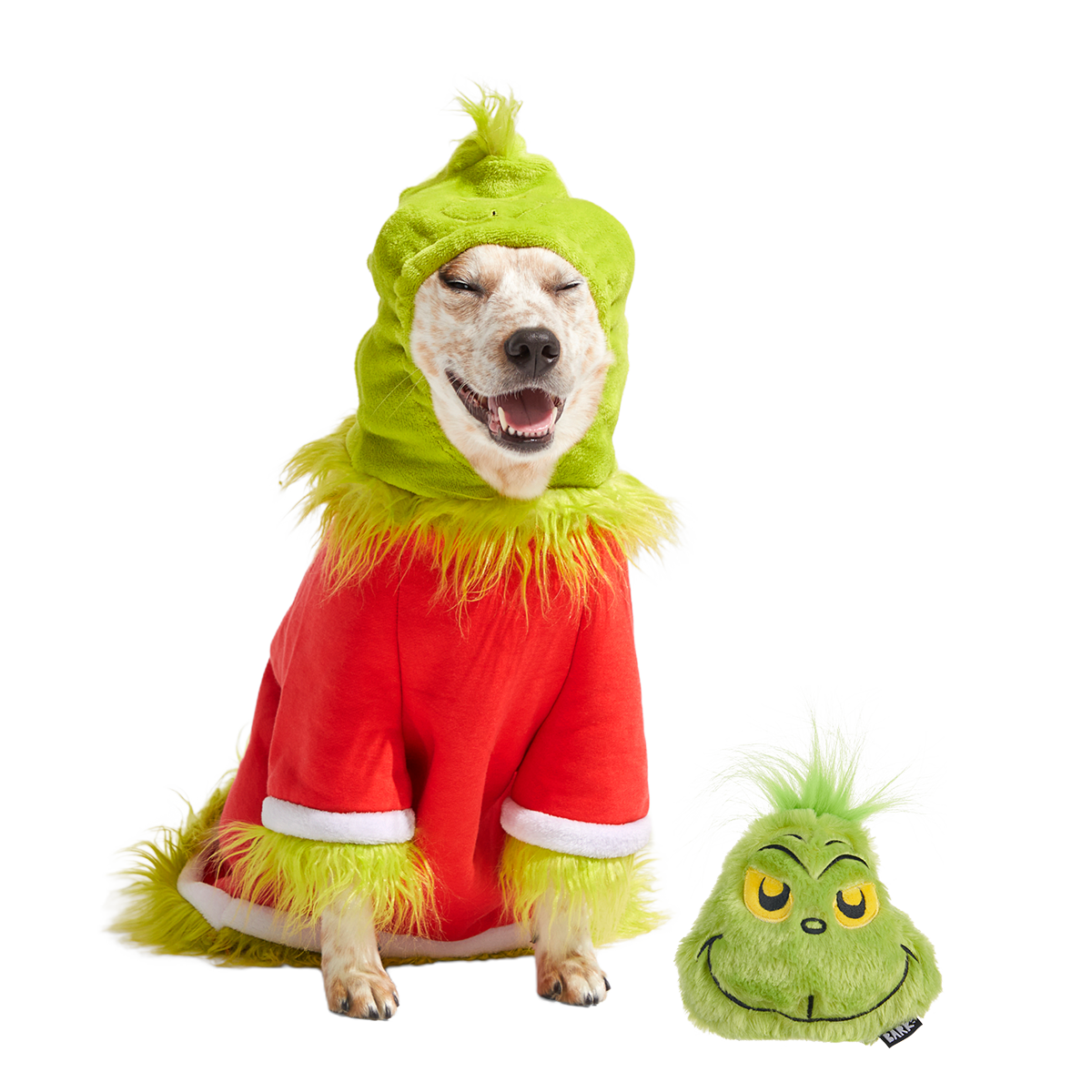 Grouchy Slouchy Grinch Dog Costume & Dog Toy Super Chewer Bundle
