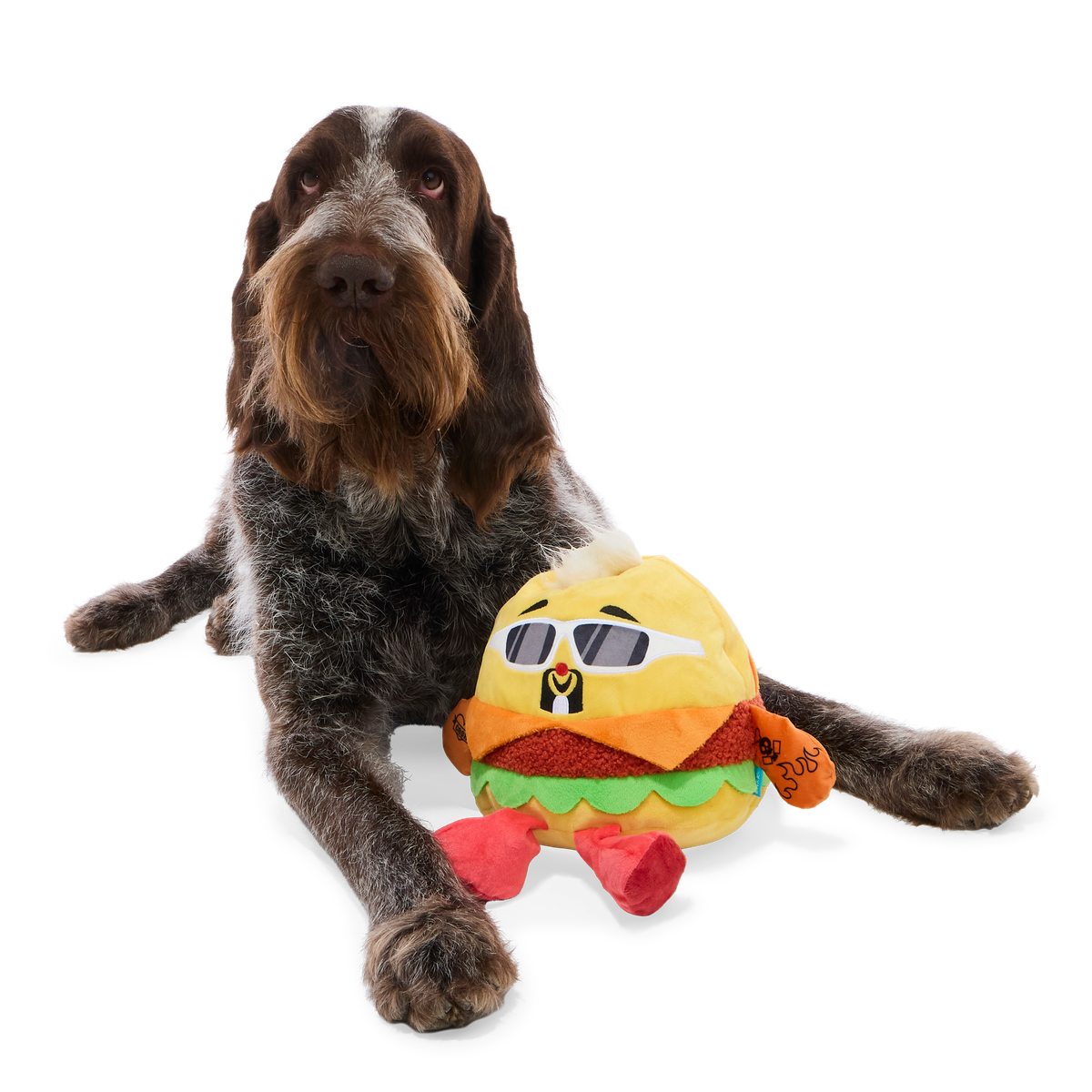Fluffy Burger しなるビーター [ウッドもふ黒] 直輸入1本 Flame-Grilled Fieri Plush Extra-Large + Tug Dog Toy – BARK