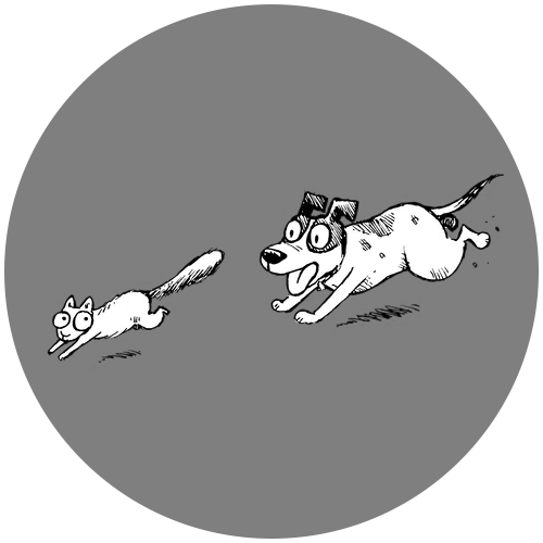 cartoon dog chasing squirrel