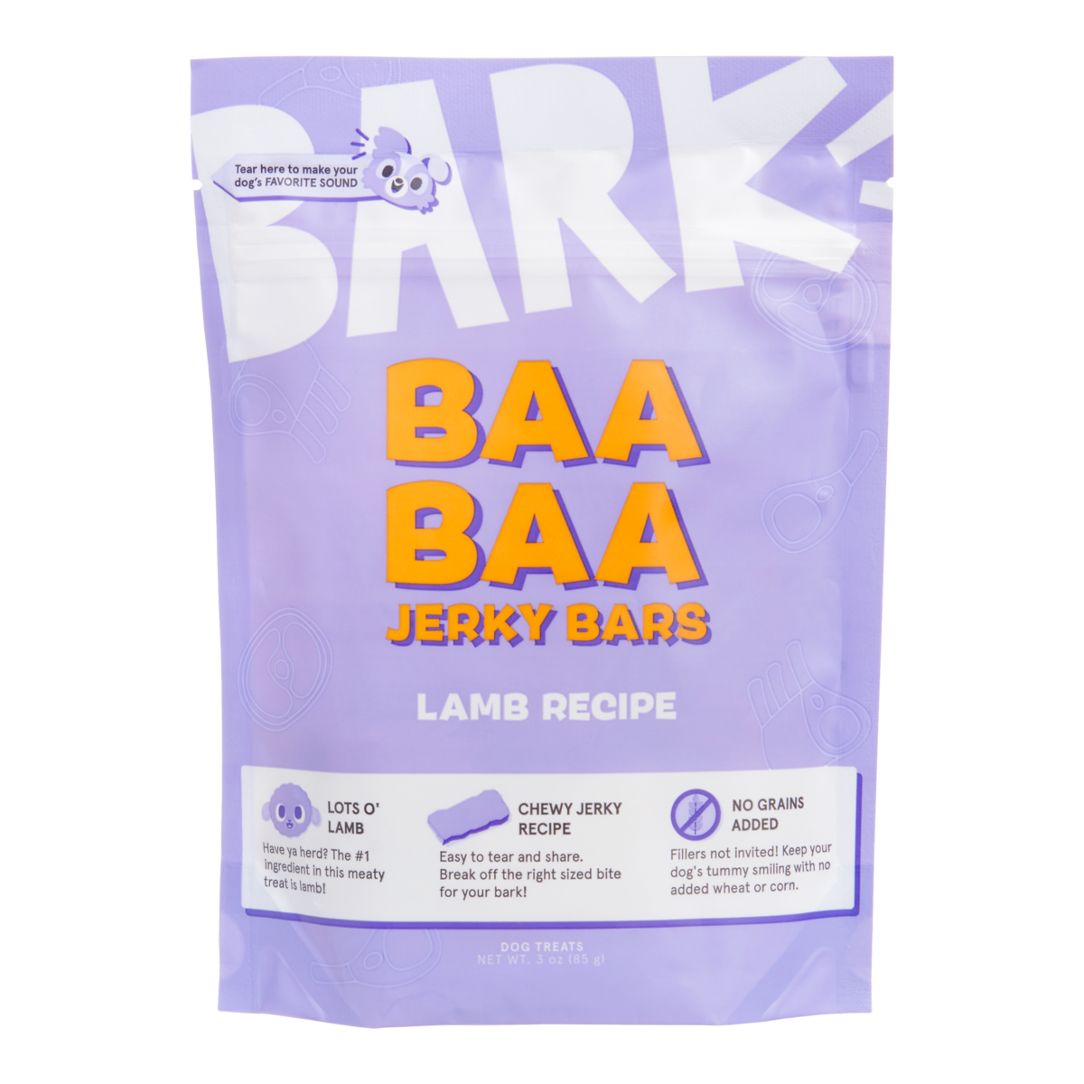 Baa Baa Jerky Bars Lamb Dog Treats, 3 oz