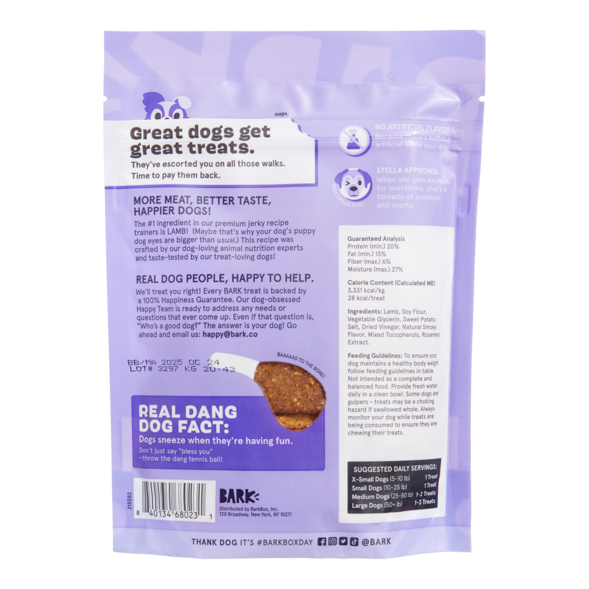 Baa Baa Jerky Bars Lamb Dog Treats, 3 oz