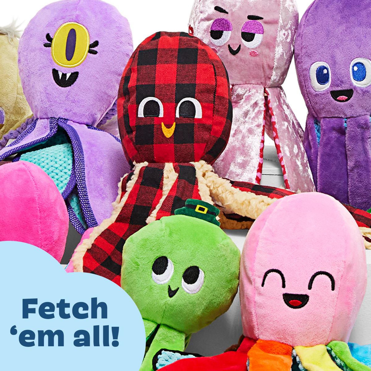 several ollie the octopus dog toys