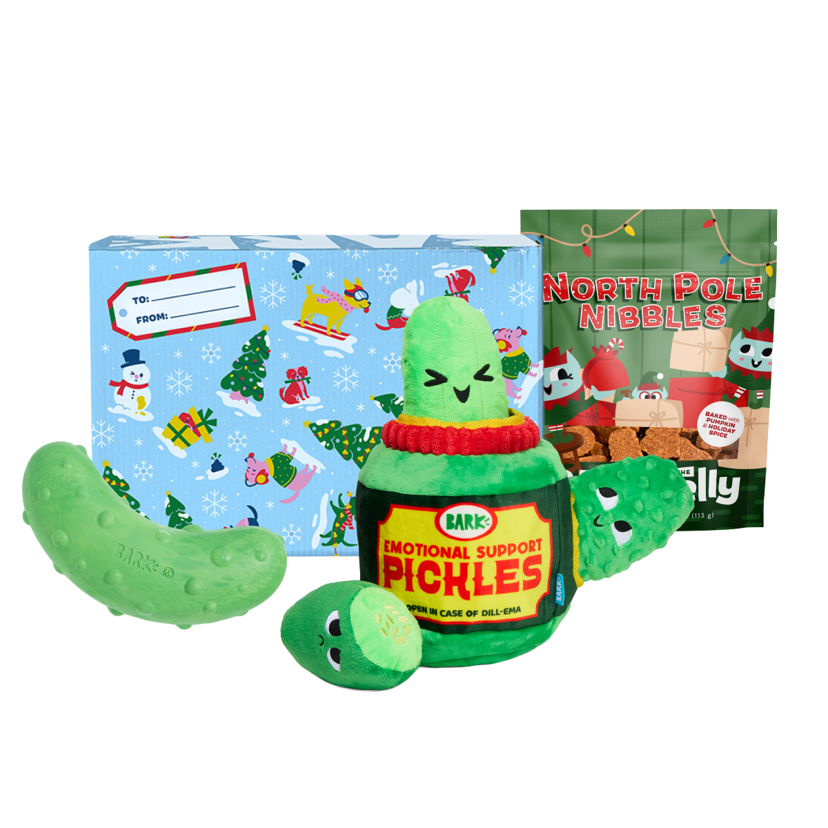 Pickle Bundle Dog Toys & Dog Treats Holiday Gift Box
