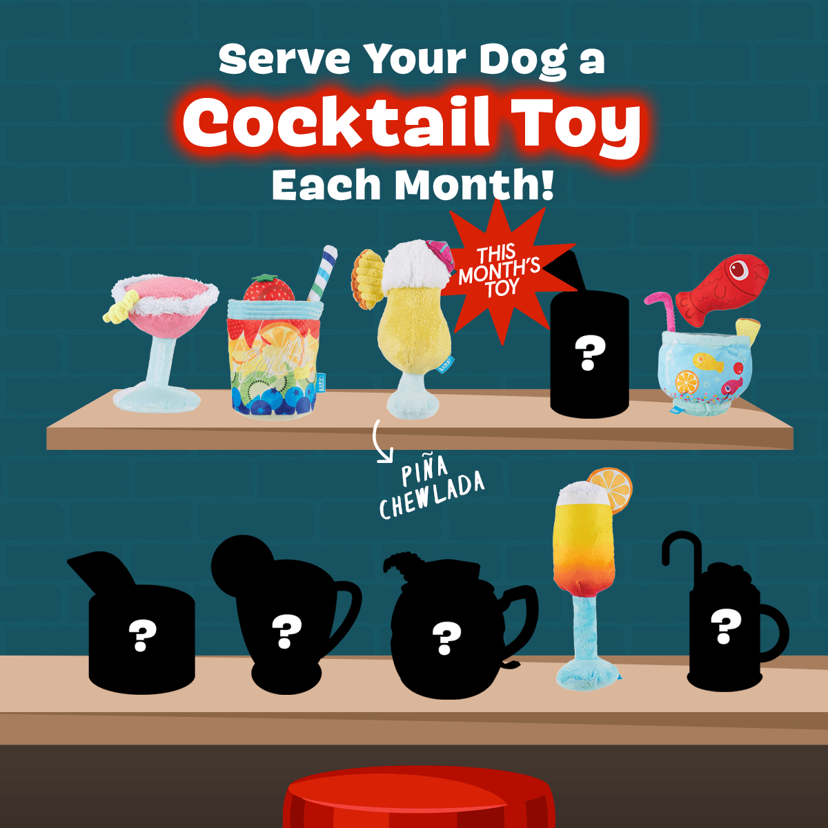 Cocktail Club, Plush Cocktail Monthly Dog Toys