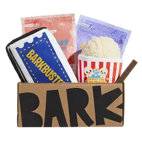 Box of dog treats and snacks labeled 'BARK.'
