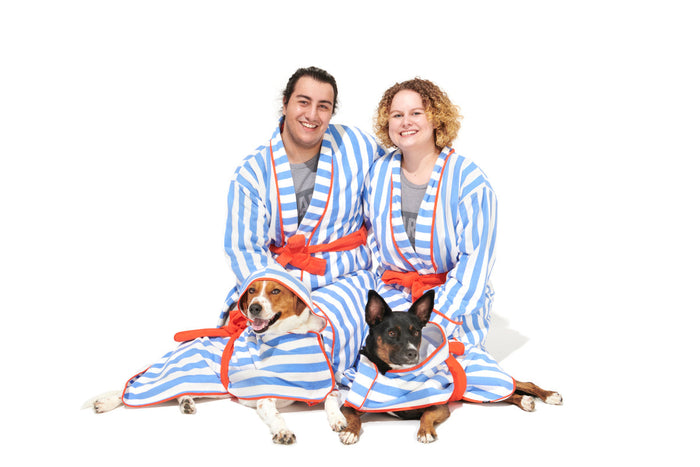 dogs and humans in matching robes