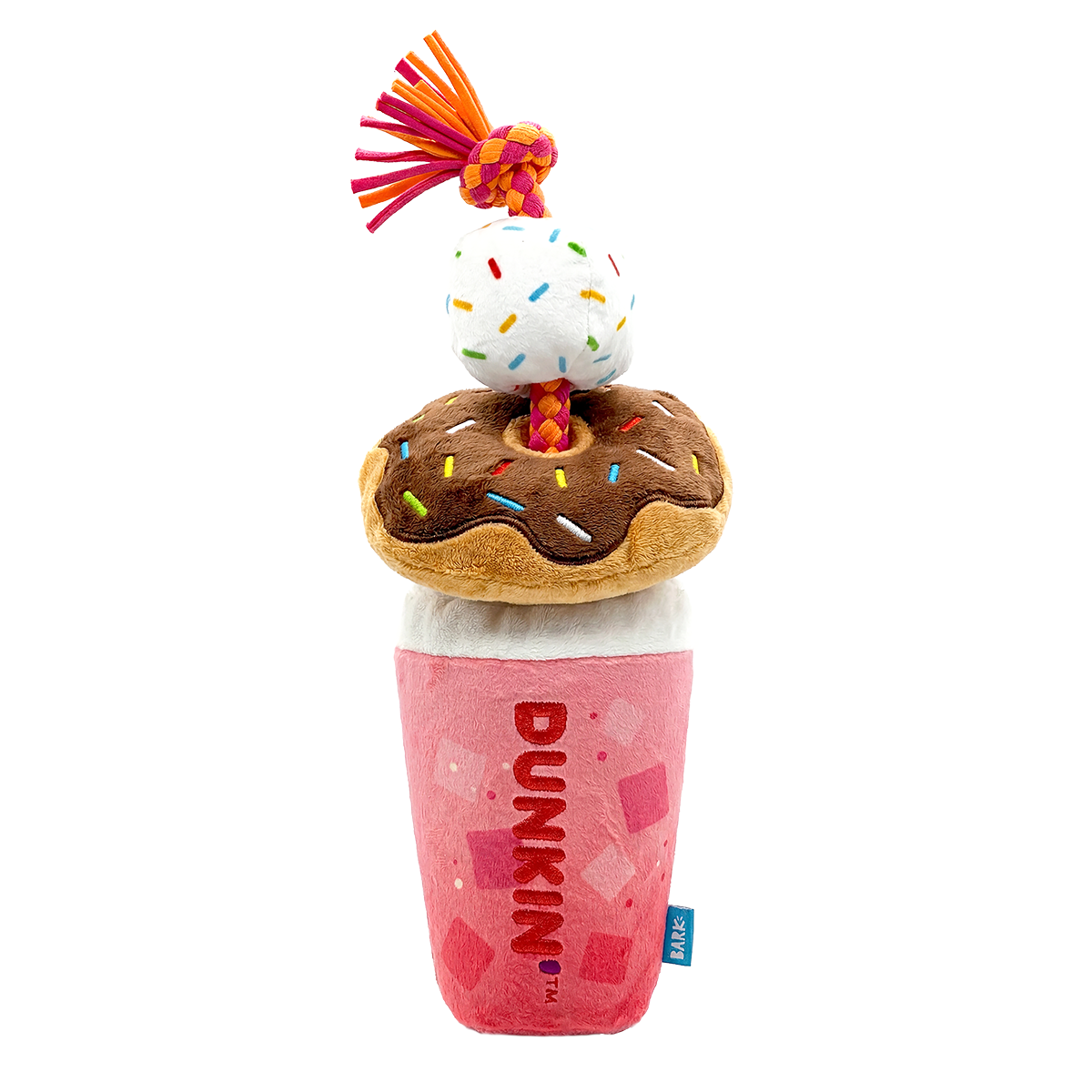 Dunkin'® Strawberry Dragonfruit Refresher & Donuts Plush Tug Dog Toy