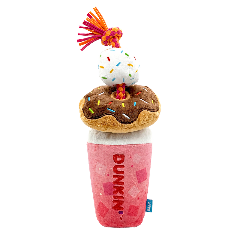 Dunkin'® Strawberry Dragonfruit Refresher & Donuts Plush Tug Dog Toy