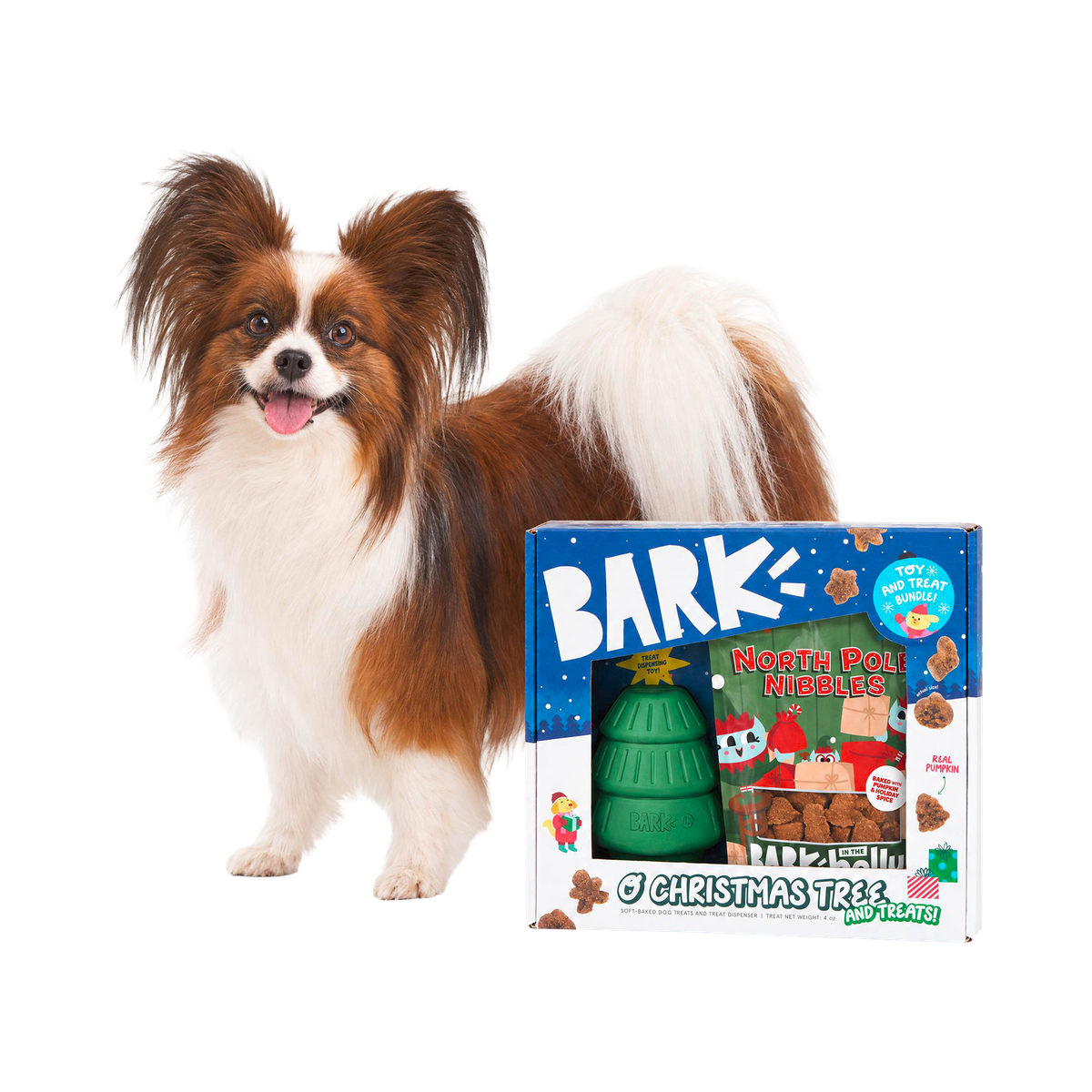O'Christmas Tree Dog Toy and Dog Treat Bundle