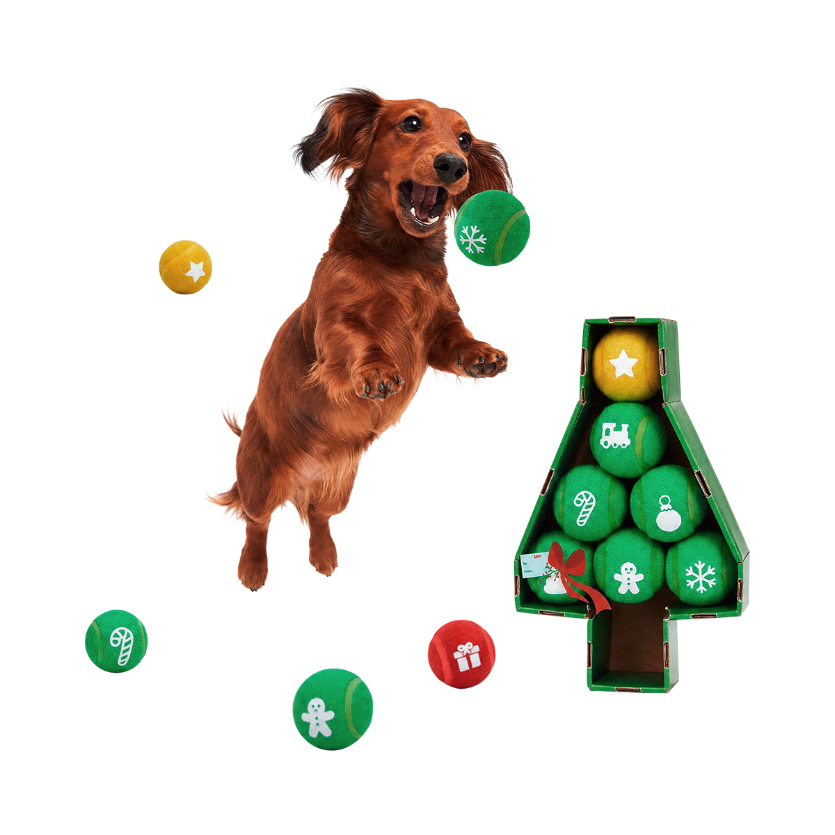 Deck The Balls Plush 8 Squeaky Tennis Balls Fetch Dog Toy