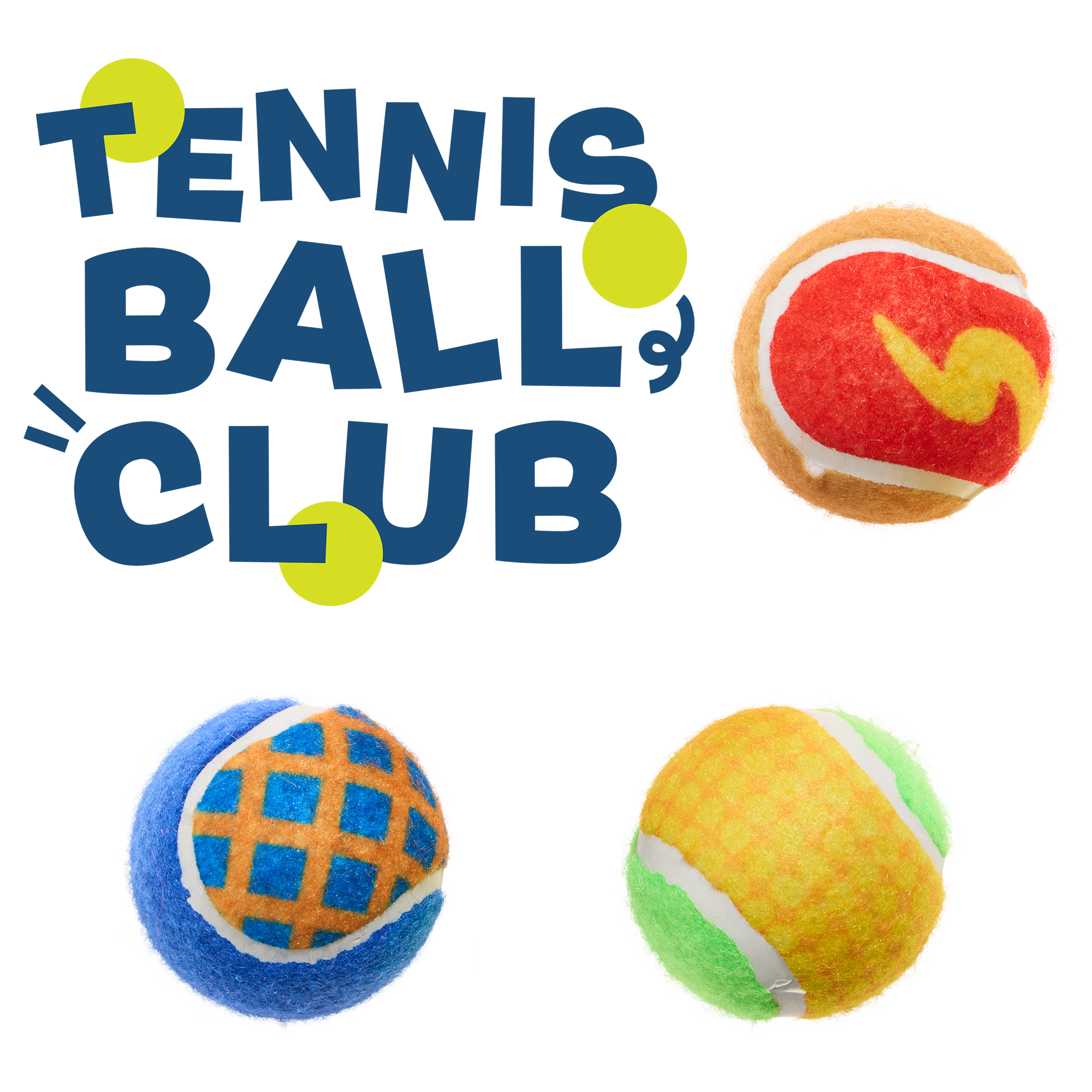 Tennis Ball Club, 3 Squeaky Monthly Tennis Ball Dog Toys