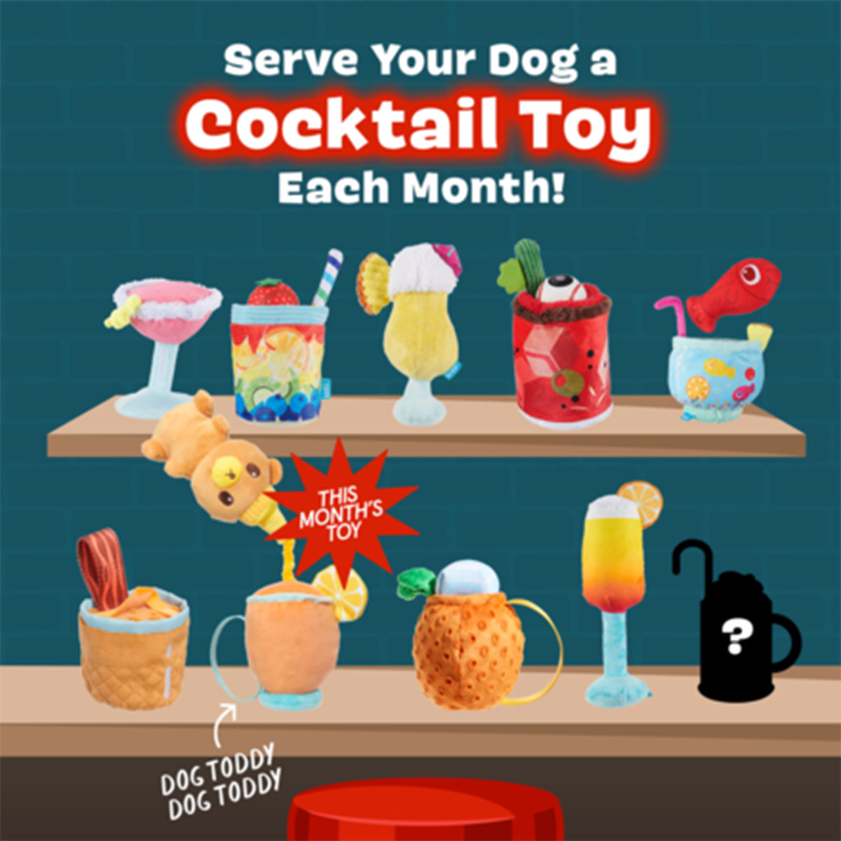 Cocktail Club, Plush Cocktail Monthly Dog Toys