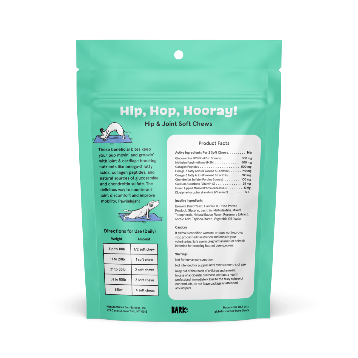 Hip, Hop, Hooray: Hip and Joint Soft Chews Dog Treat Supplements