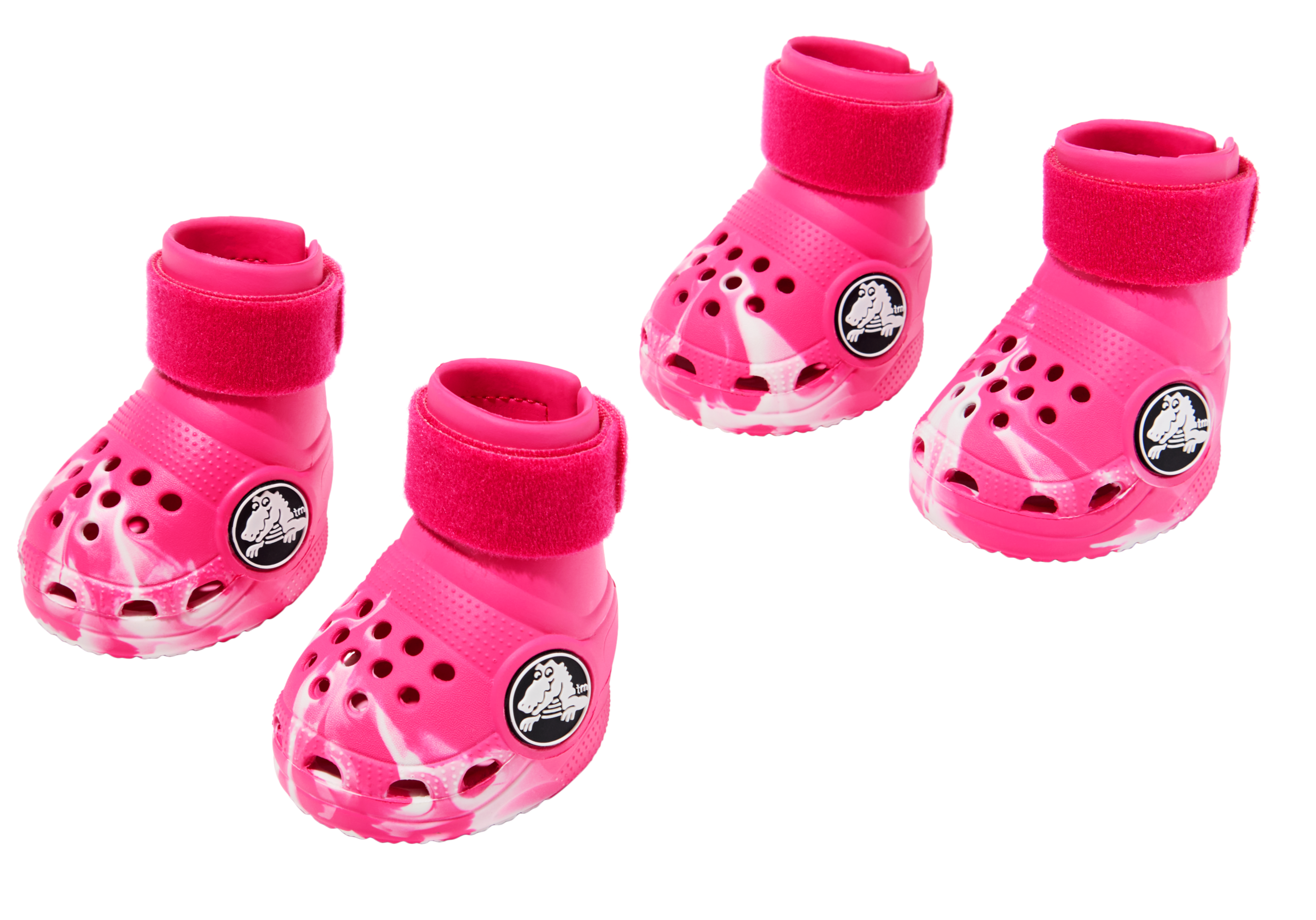 set of pink dog crocs