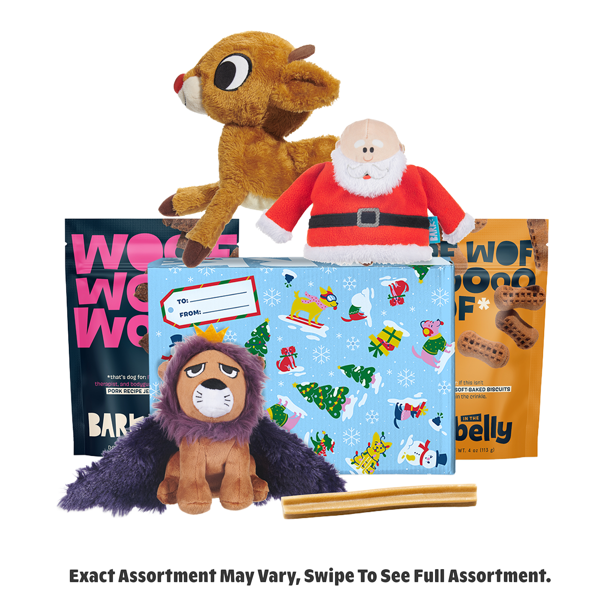 Rudolph® Holiday Gift BarkBox#Assortment_Extra Toy #Dog Size_M/L