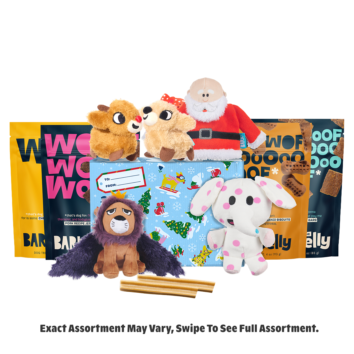 Rudolph® Holiday Gift BarkBox#Assortment_Double Deluxe #Dog Size_S