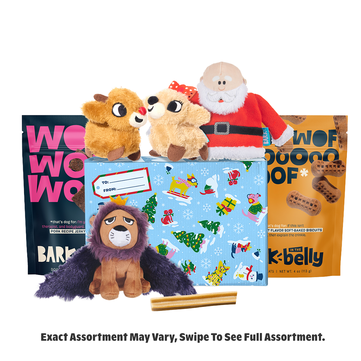 Rudolph® Holiday Gift BarkBox#Assortment_Extra Toy #Dog Size_S