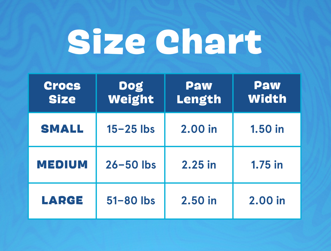 dog crocs size chart