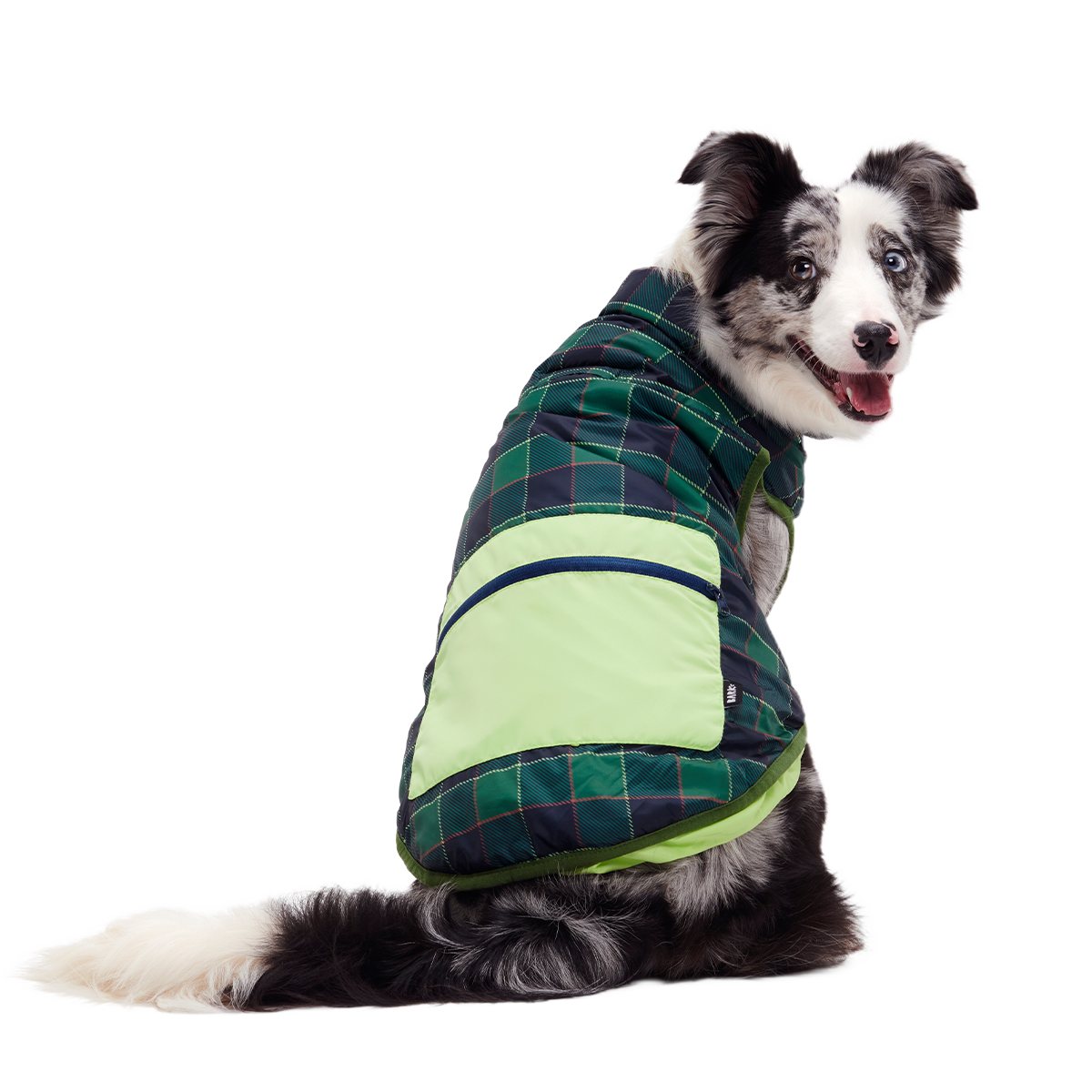 Plaid To The Bone Dog Puffer Vest#Color_Green #Size_M