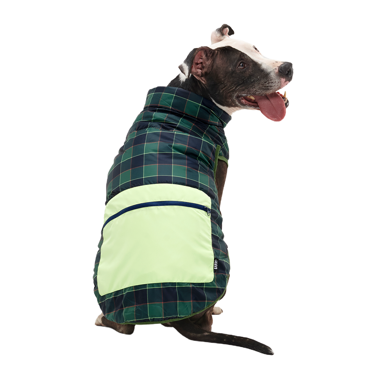 Plaid To The Bone Dog Puffer Vest#Color_Green #Size_L