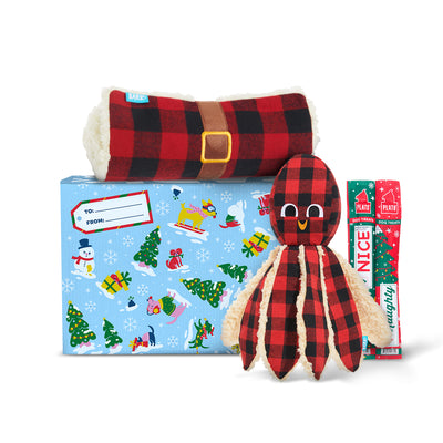Plaid Party Plush Dog Toy & Treat Holiday Gift Box