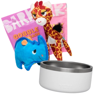 Box of dog treats and snacks labeled 'BARK.'