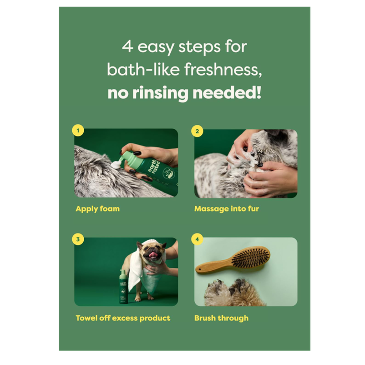 Earth Rated® No-Rinse Foaming Dog Shampoo, White Tea & Basil Scent, 7 oz