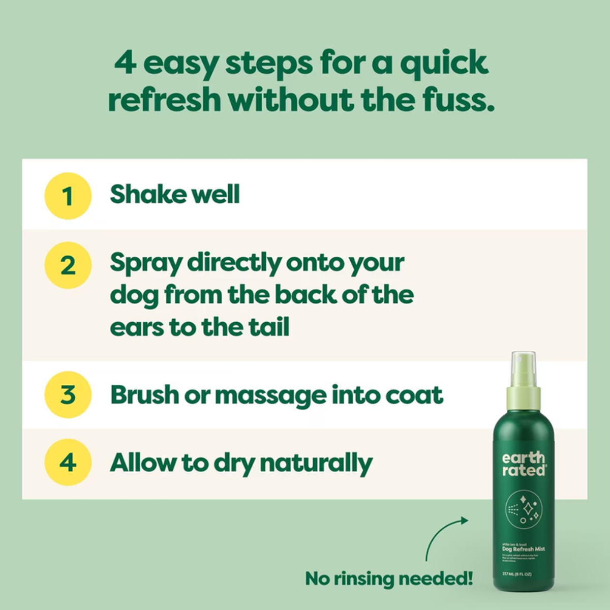 Earth Rated® Dog Deodorizing & Conditioning Refresh Mist, White Tea & Basil Scent, 8 oz