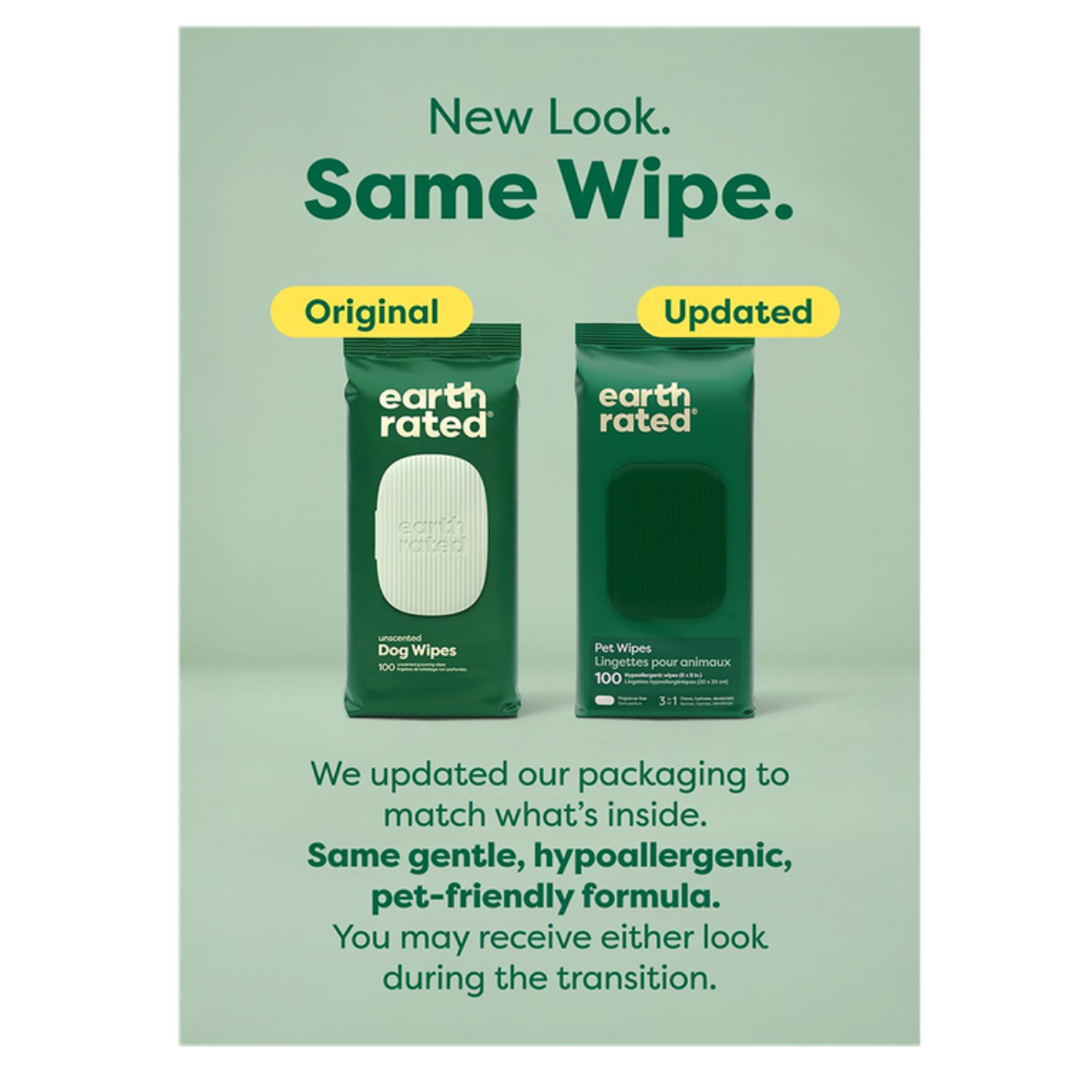 Earth Rated® Hypoallergenic 3-in-1 Dog Grooming Wipes, Unscented, 100 Ct