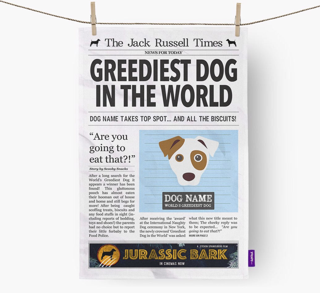 Personalized Dish Towel: Greediest Dog in the World