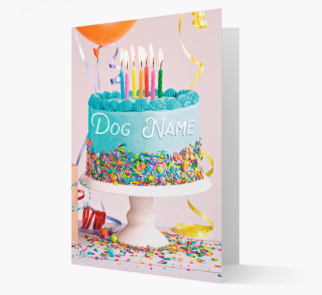 Personalized Dog Card: Blue Birthday Cake